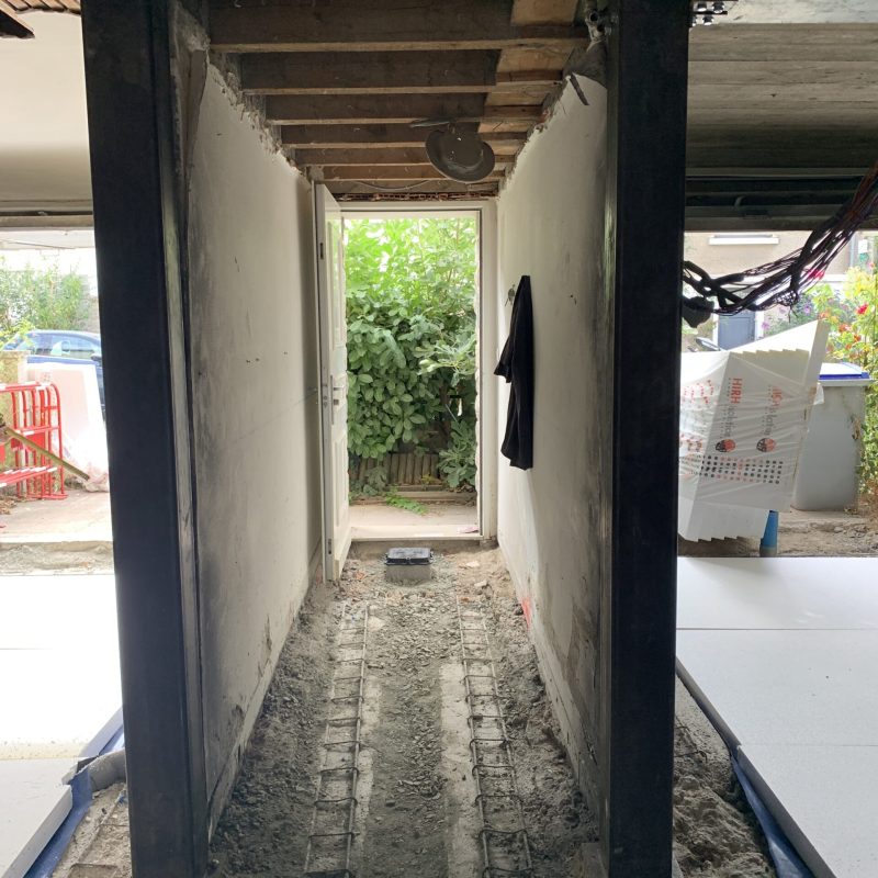 Vue en perspective des nouveaux espaces dégagés au rez-de-chaussée de la maison