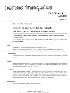 Extrait de la norme française NF DTU 20.1 P1-2 relative aux ouvrages en maçonnerie de petits éléments et aux critères de choix des matériaux.